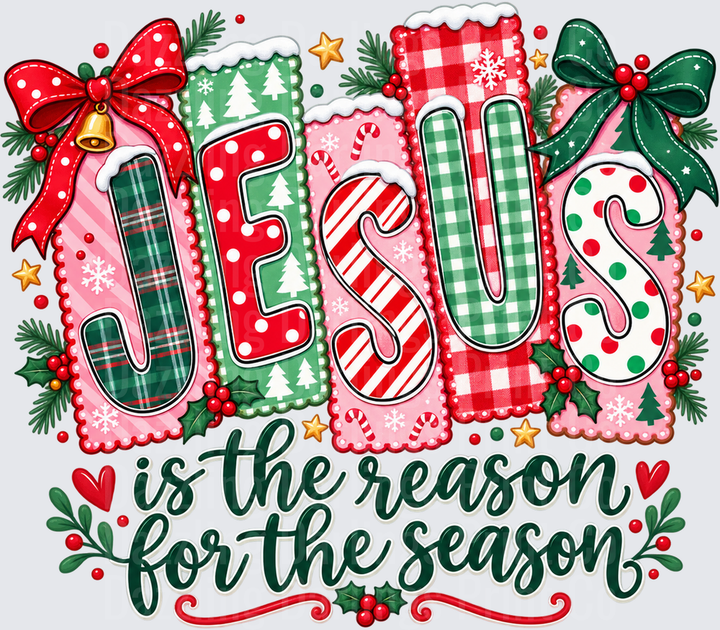 Jesus Is The Reason For The Season Plaid Patterned Letters Bows