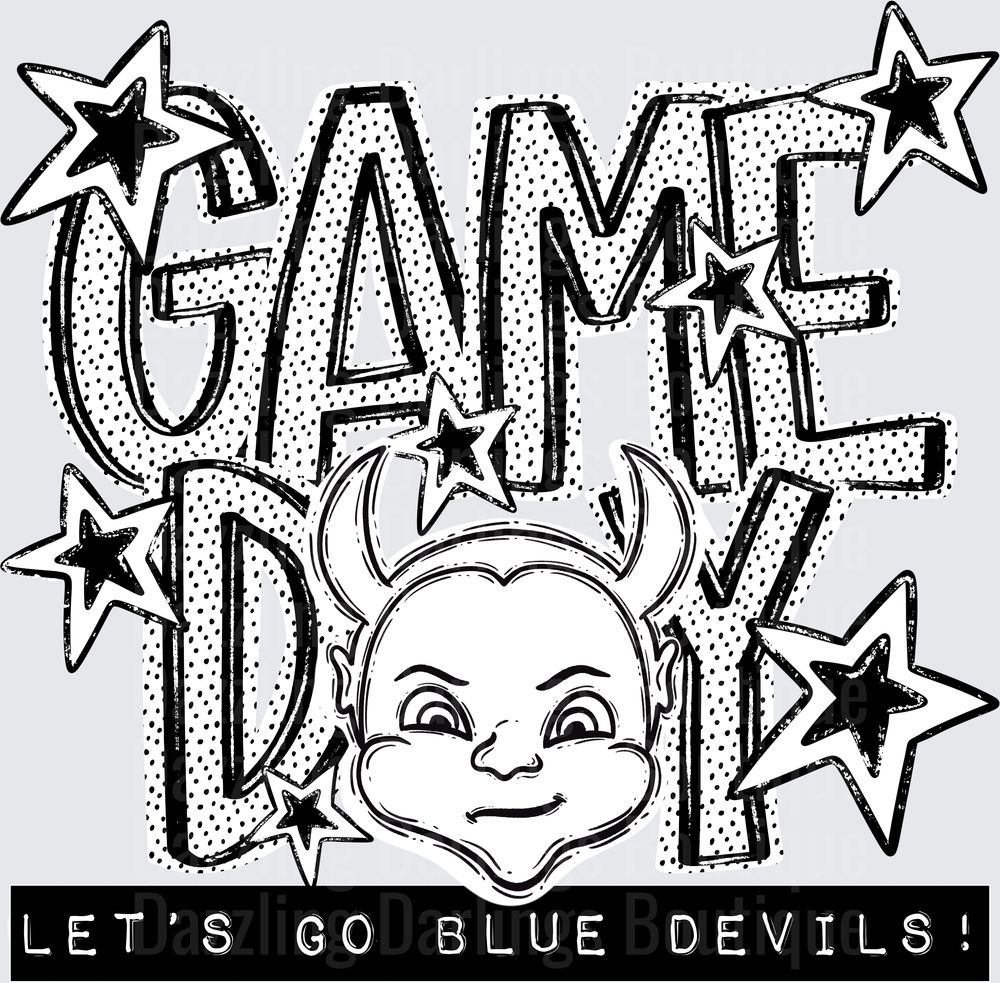 Game Day Let's Go Blue Devils Mascot Stars Graphic