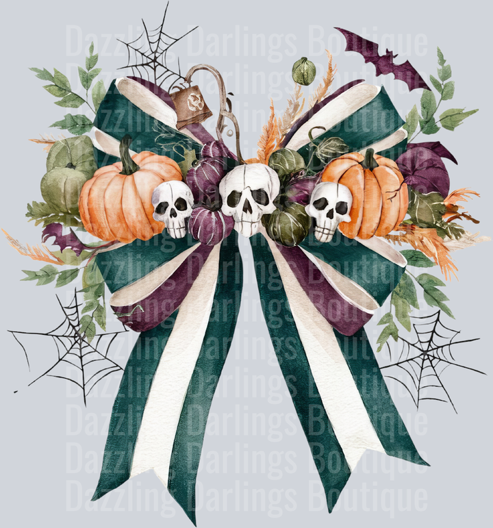 Halloween Fall Coquette Bow Green Cream Floral Pumpkins