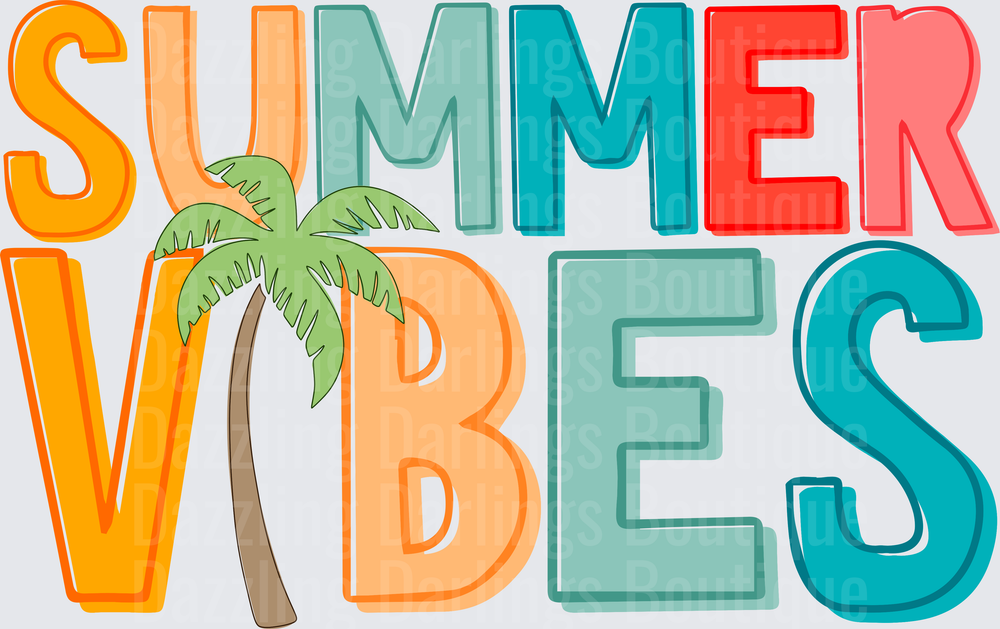 Summer Vibes Colorful Typography with Palm Tree