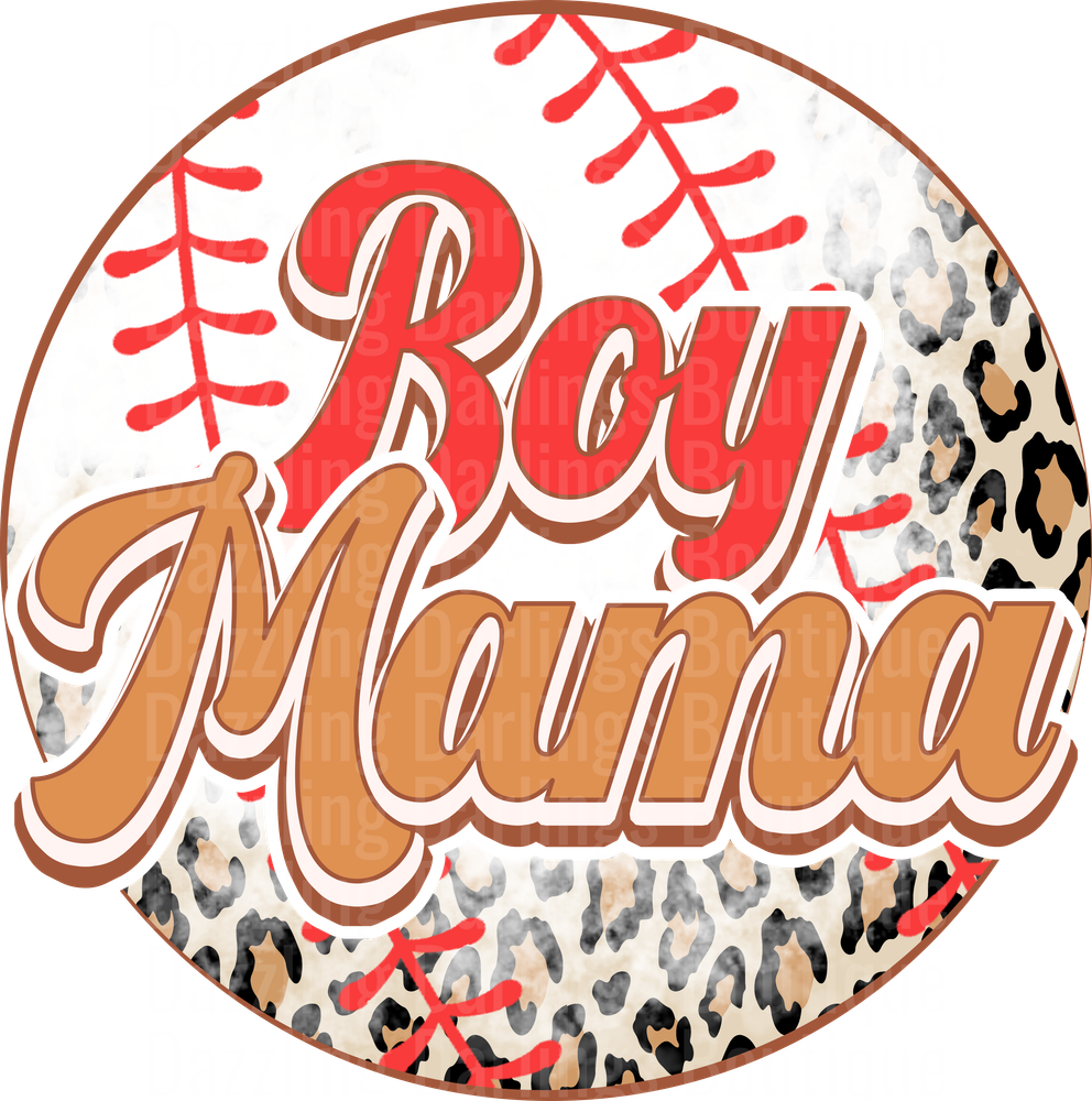 Boy Mama Baseball with Leopard Print Background