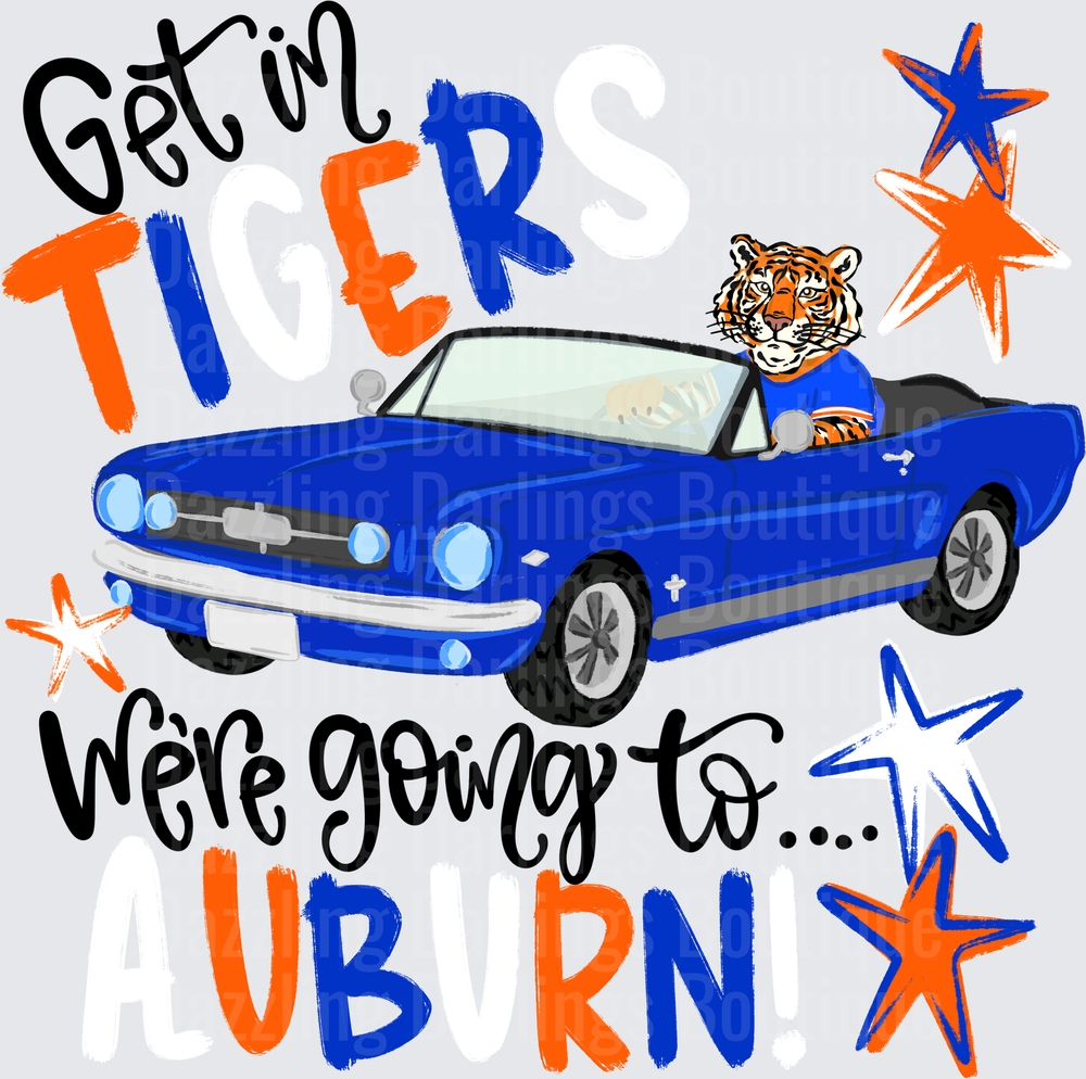 Get In Tiger We're Going To Auburn Blue Mustang Convertible
