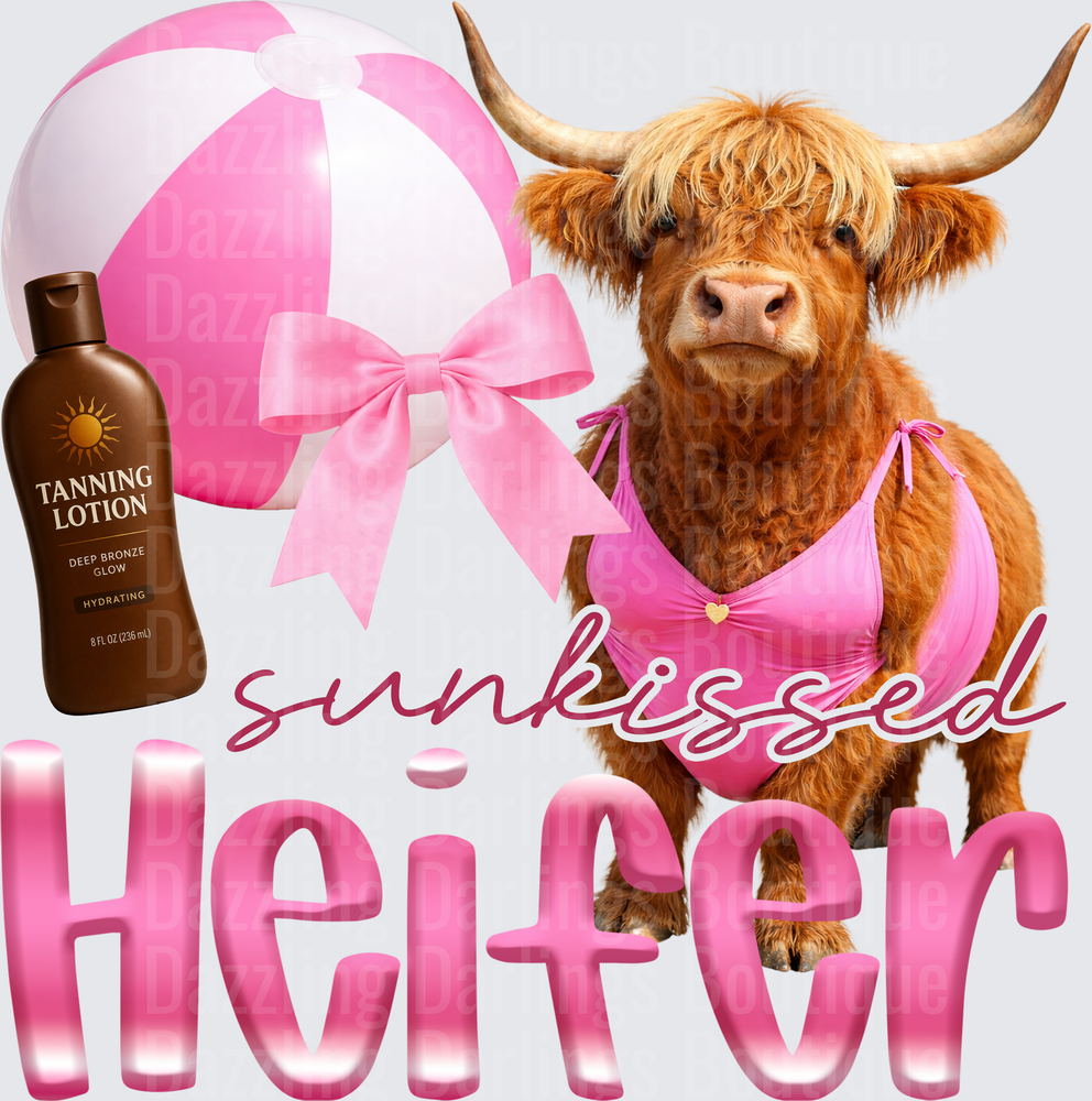 Sunkissed Heifer Highland Cow in Pink Bikini with Tanning Lotion