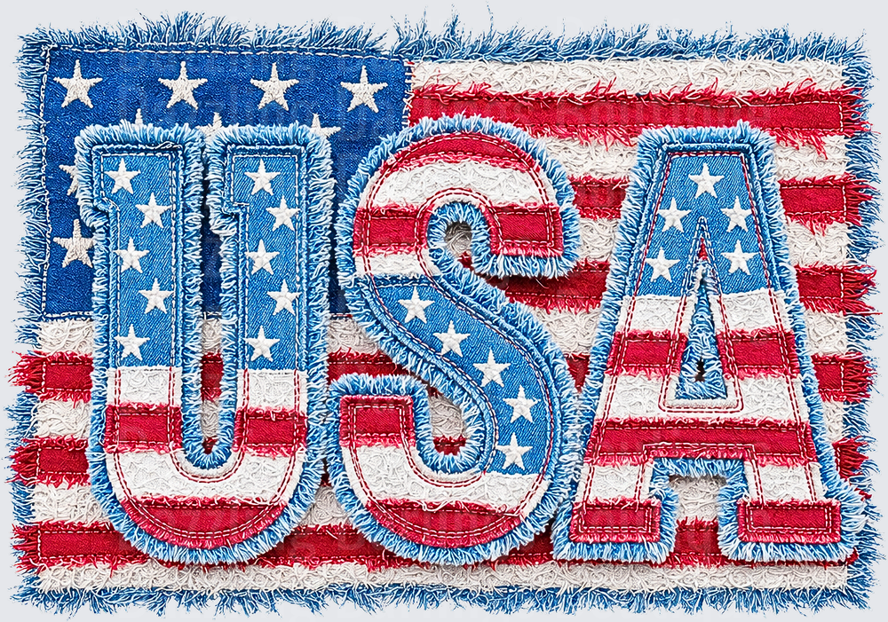 USA Patriotic Flag Letters with Frayed Denim Patch Effect