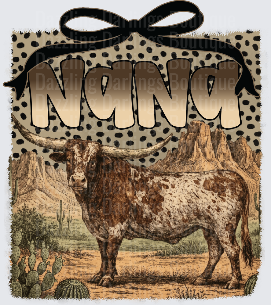 Nana Longhorn Bull Desert Cheetah Print Bow Western Design