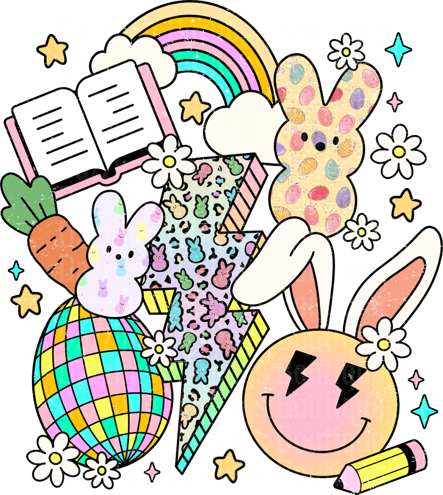 Easter Bunny Teacher School Supplies Rainbow Flowers