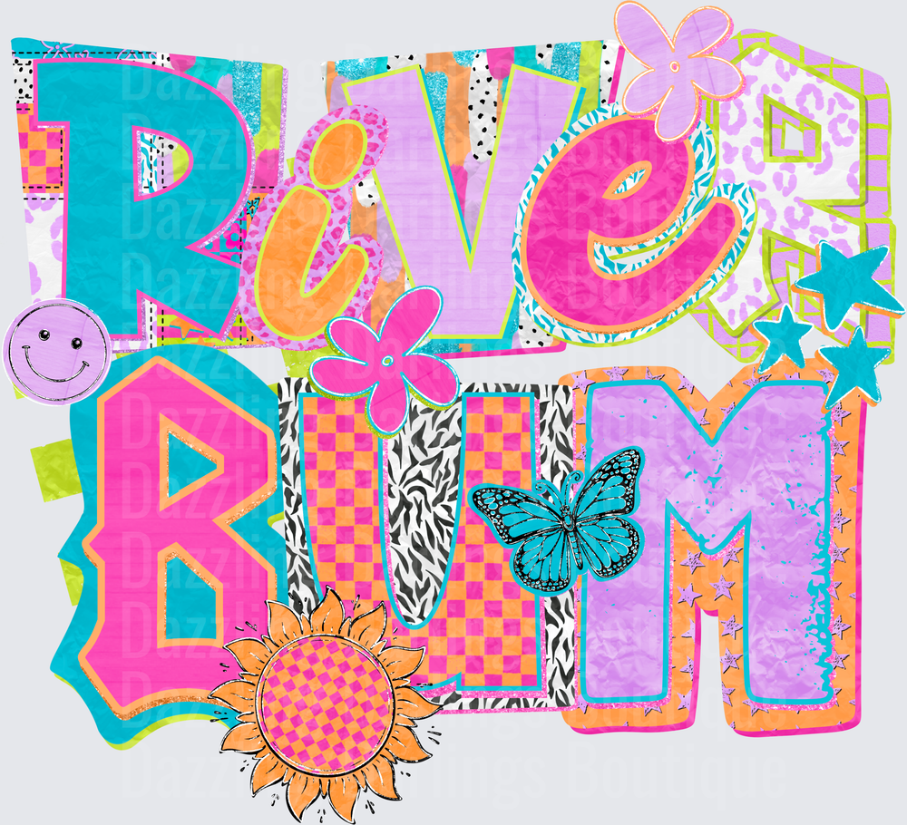 River Name Design with Colorful Letters Flowers Butterfly Sun