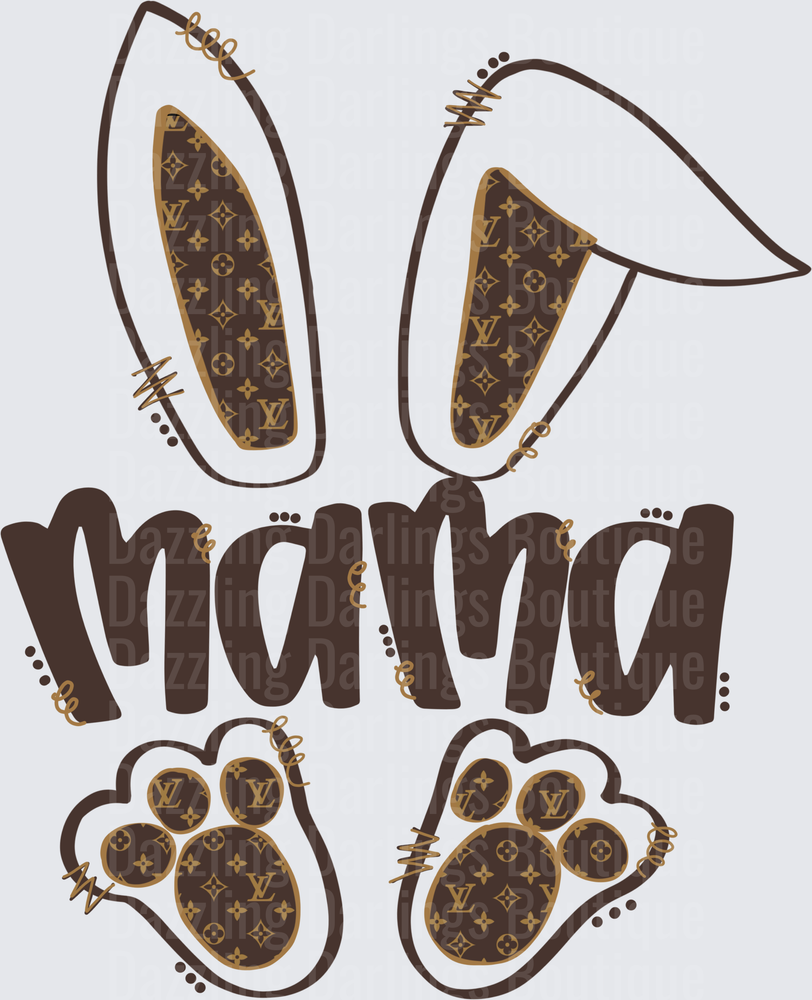 Mama Bunny Ears and Paw Prints with Designer Monogram Pattern