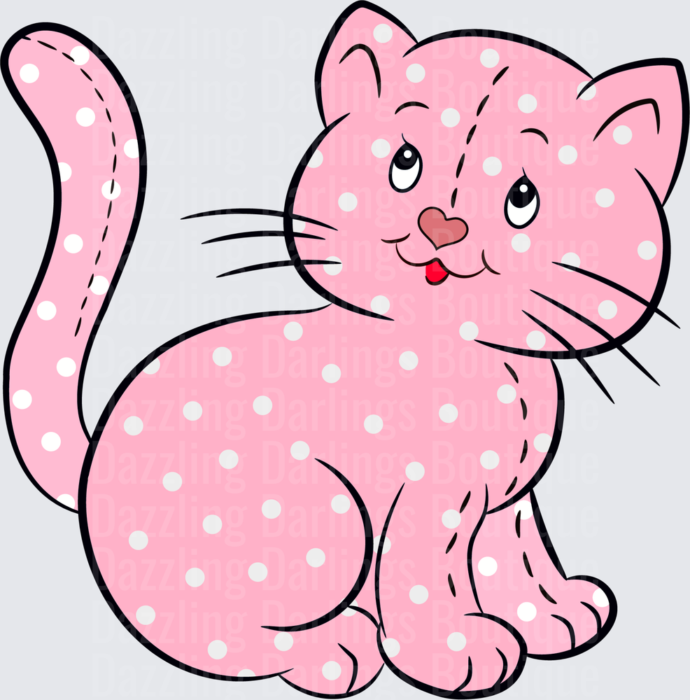 Cute Pink Polka Dot Kitten with Heart Nose and Whiskers
