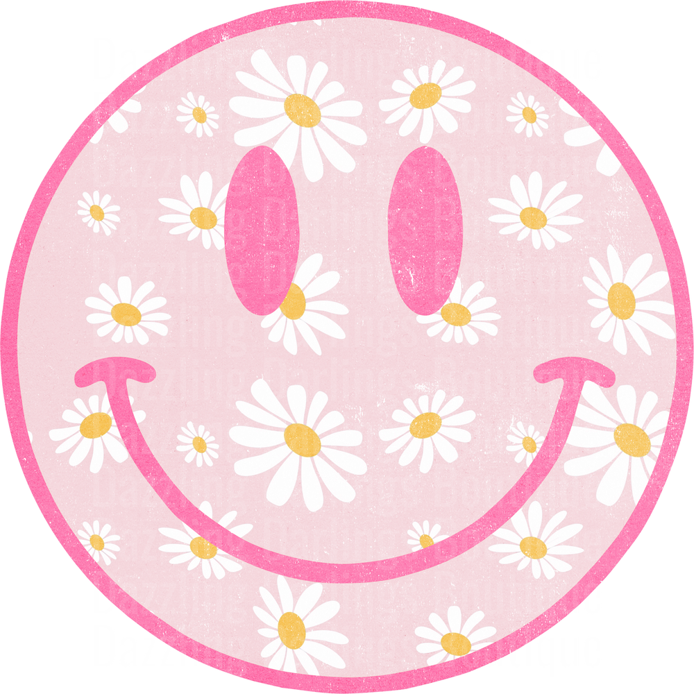 Pink Daisy Flower Smiley Face Circle Design