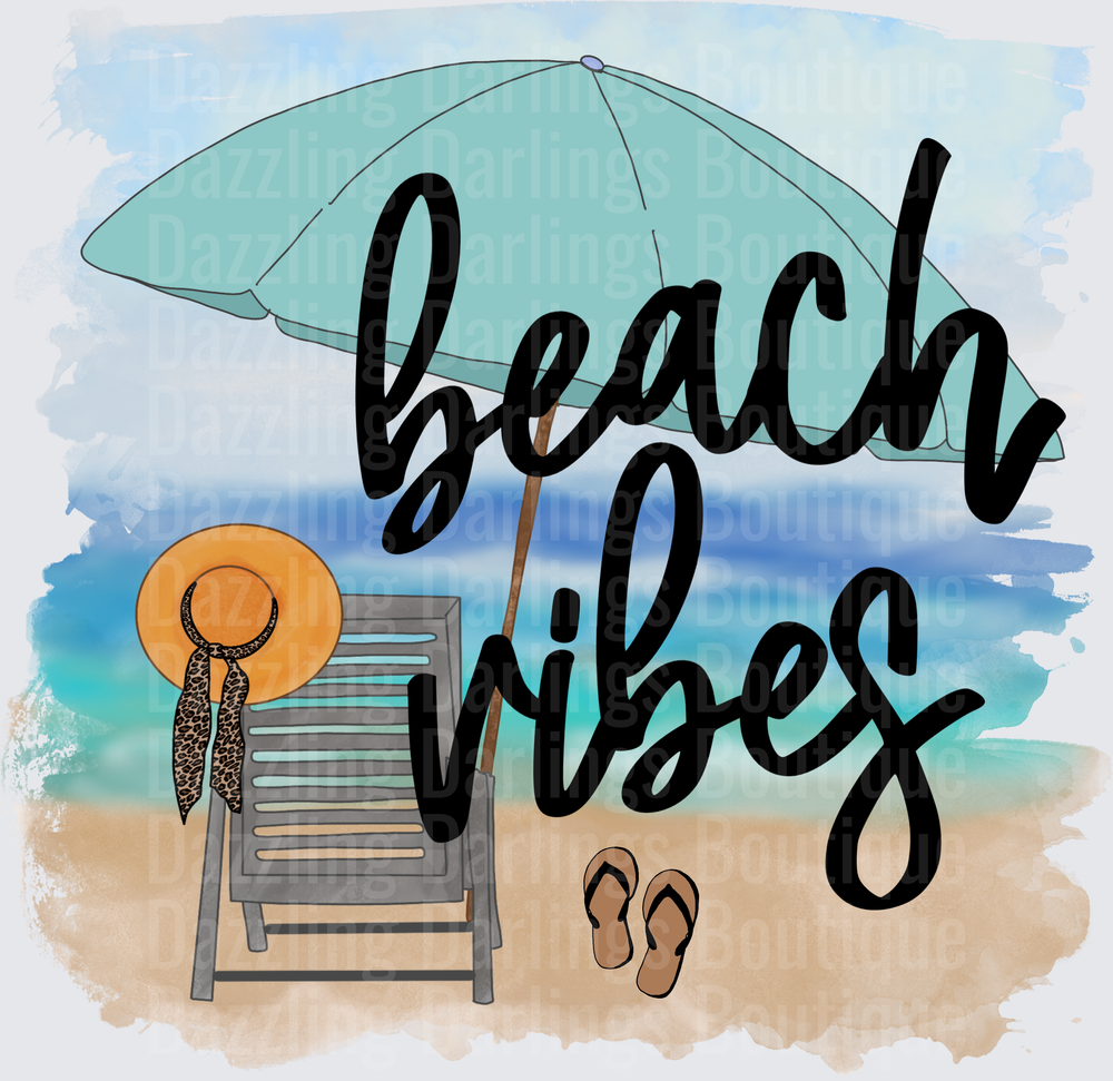 Beach Vibes Summer Scene with Umbrella Chair and Flip Flops
