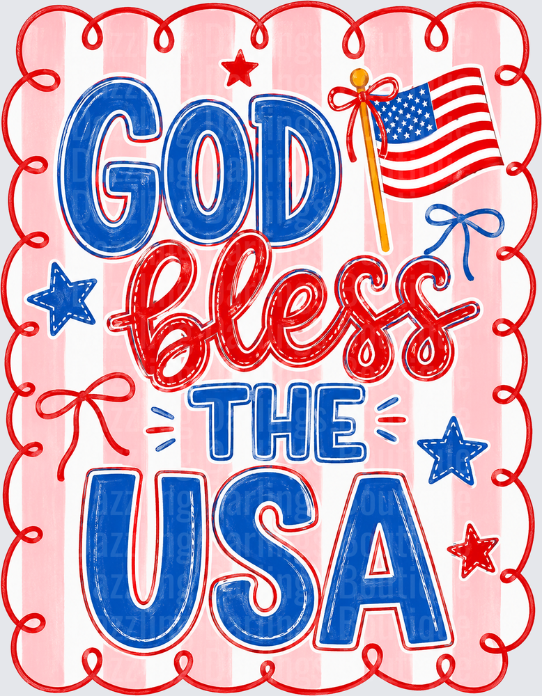 God Bless The USA Patriotic Red White Blue American Flag
