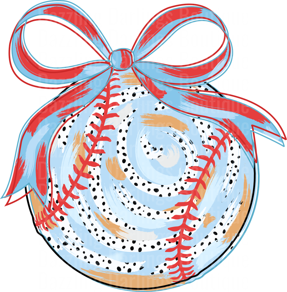 Baseball Christmas Ornament with Red White Blue Ribbon Bow