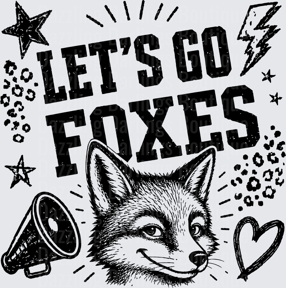 Let's Go Foxes Spirit Fox Face with Stars Lightning Bolt Heart Megaphone