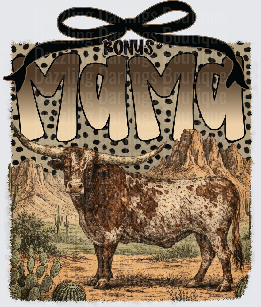 Bonus Mama Longhorn Cow Western Desert Leopard Print Bow