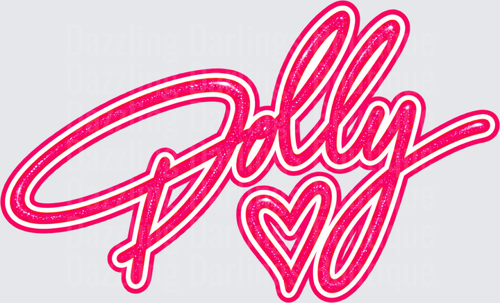 Dolly Glitter Script with Heart Pink Neon Cursive Logo