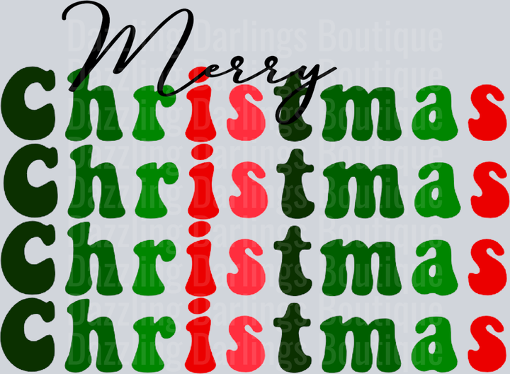 Merry Christmas Stacked Retro Green Red