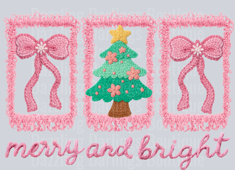 Merry And Bright Pink Bows Christmas Tree Frames