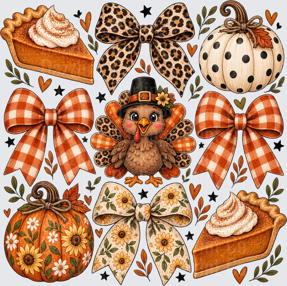 Cartoon Pumpkin, Pie and Bows