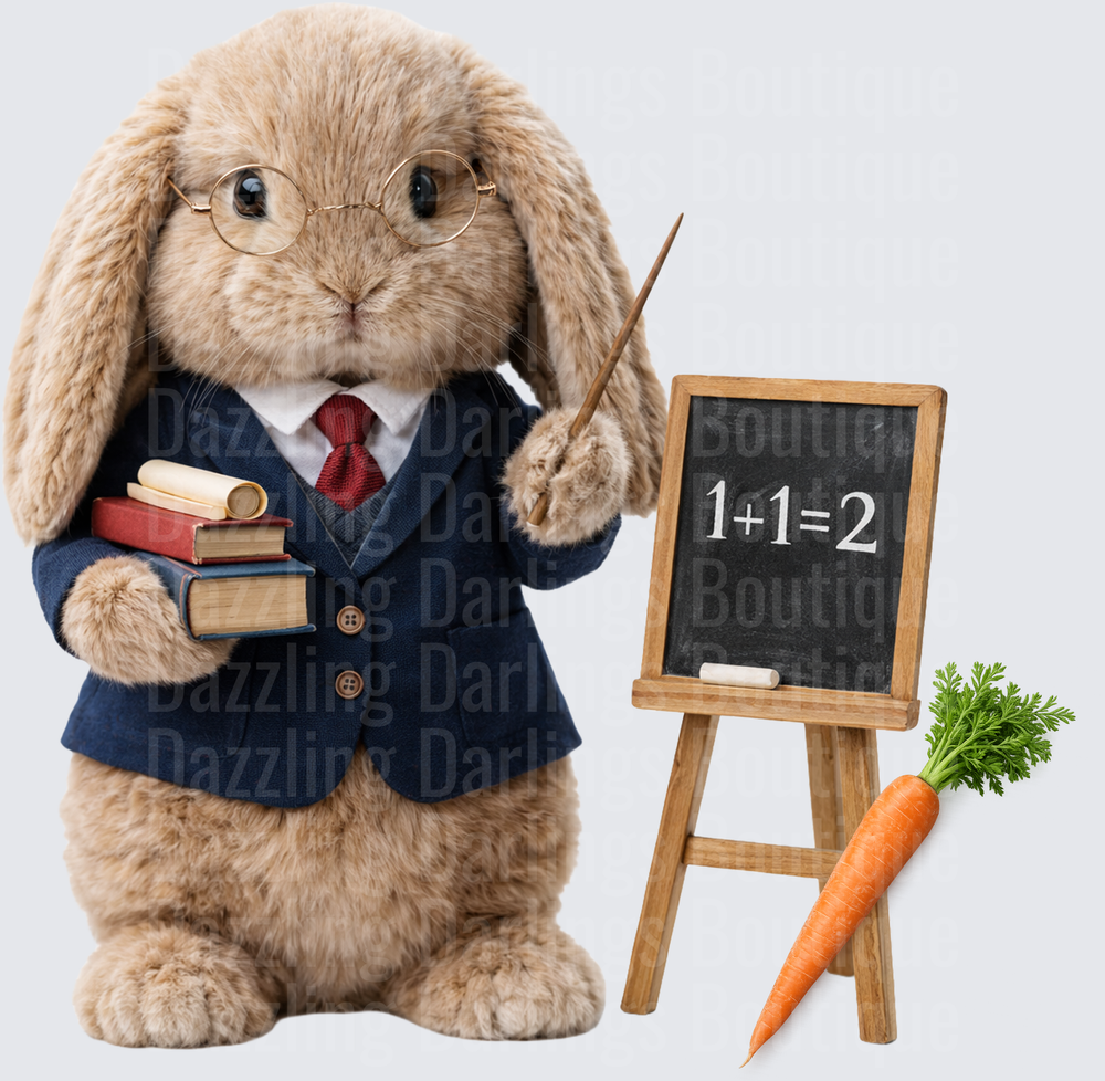 Professor Bunny Teaching Math with Glasses and Chalkboard