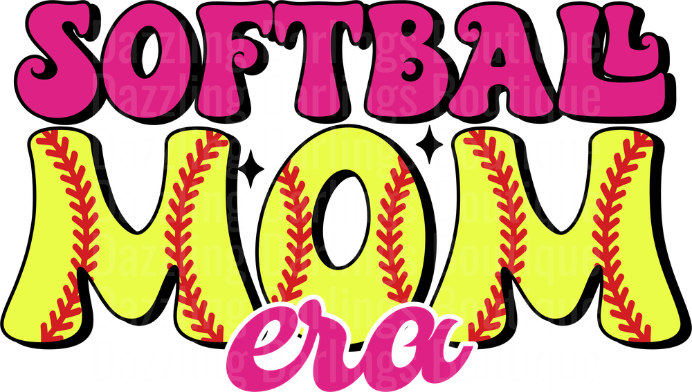 Softball Mom Era Pink and Yellow Letters Baseball Design