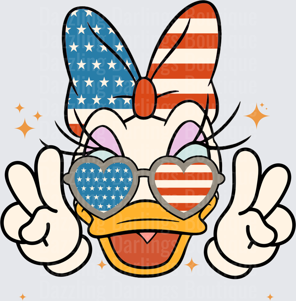 Daisy Duck Patriotic USA Flag Bow Heart Sunglasses Peace Sign