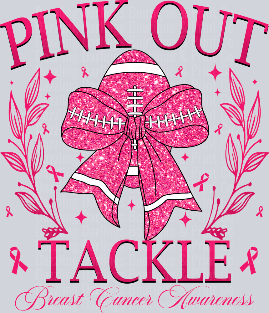 Pink Out Tackle Breast Cancer Awareness Pink Glitter Bow