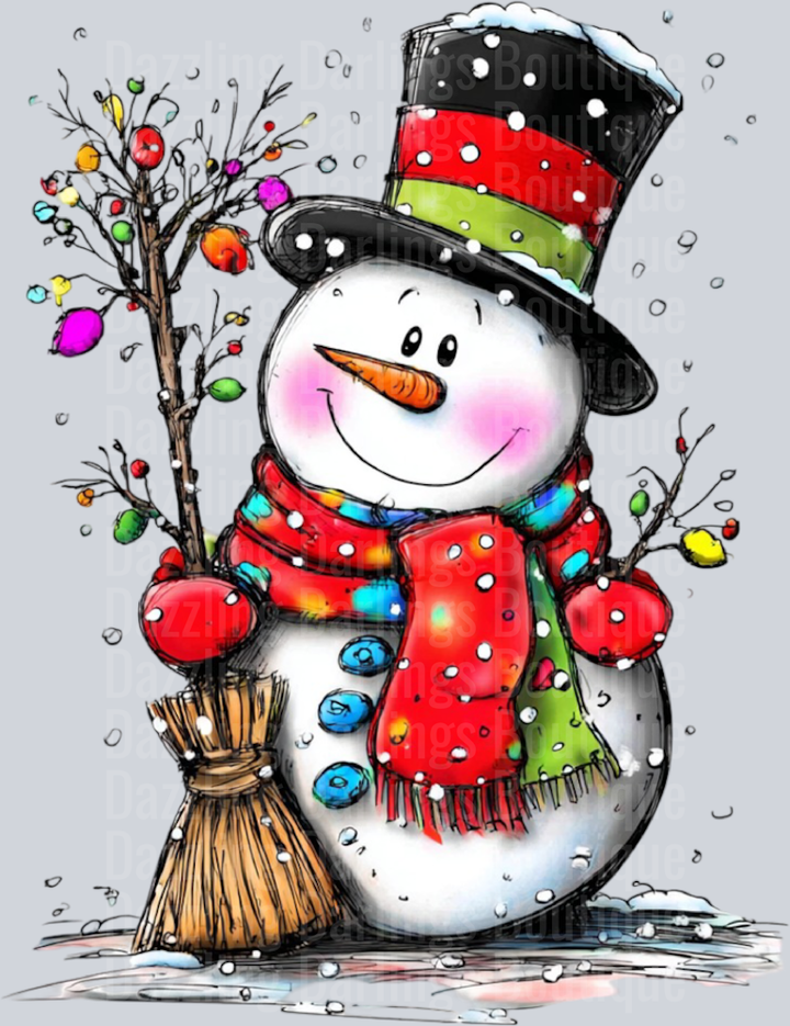 Hand-drawn Snowman Christmas Lights Branch