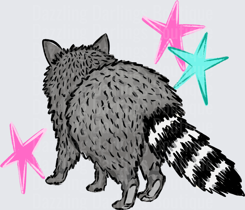 Fluffy Raccoon with Colorful Stars Illustration