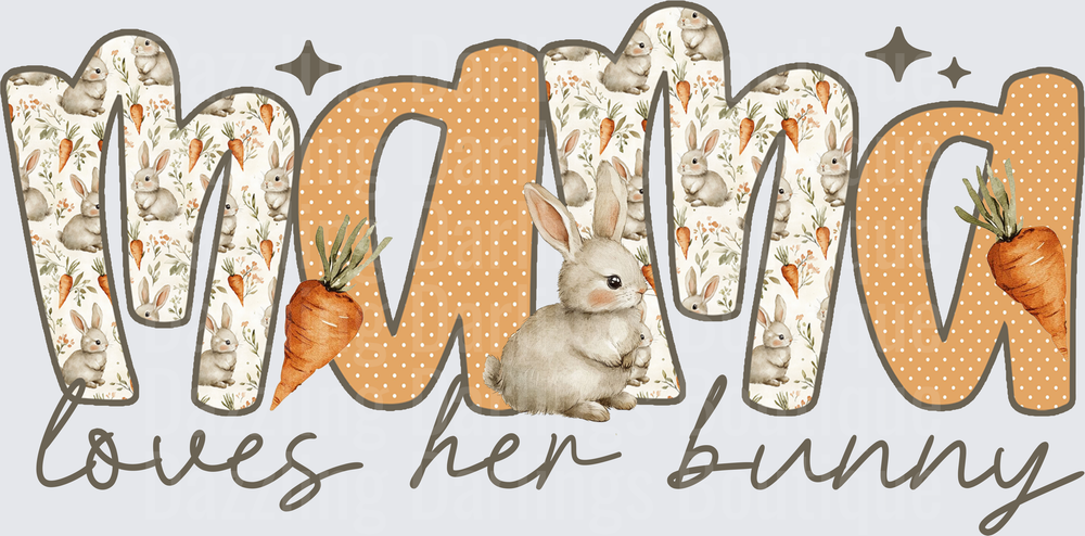 Mama Loves Her Bunny Watercolor Rabbit and Carrot Design