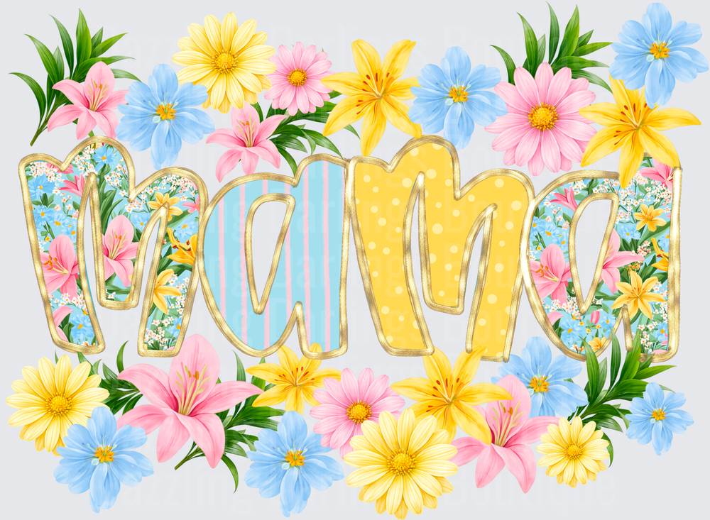 Mama Floral Letters with Spring Flowers and Tropical Blooms