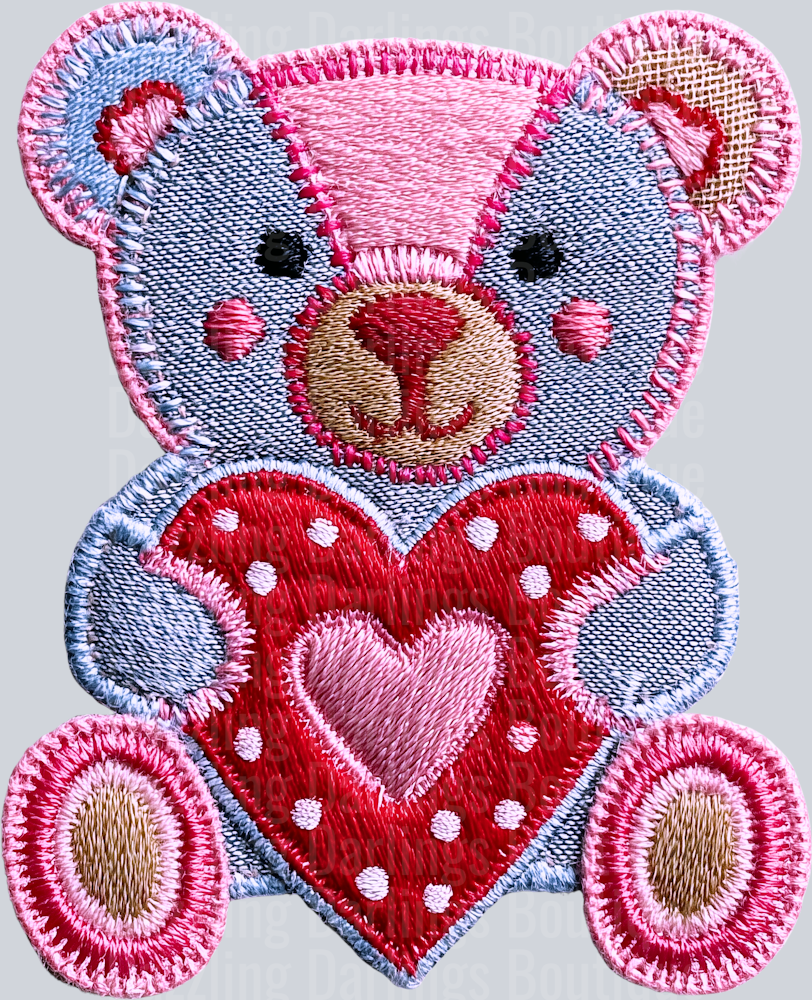 DENIM PATCHWORK TEDDY BEAR VALENTINES DAY