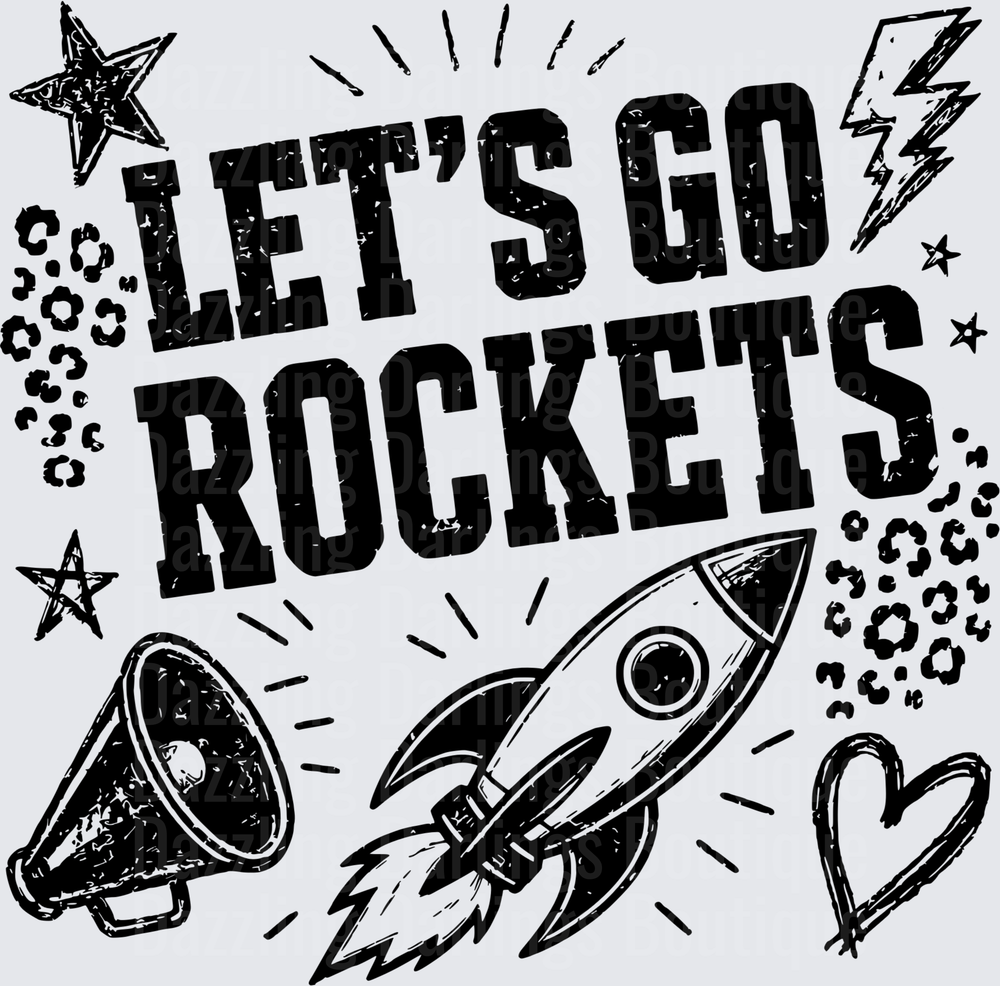 Let's Go Rockets Grunge Spirit Design with Rocket and Megaphone