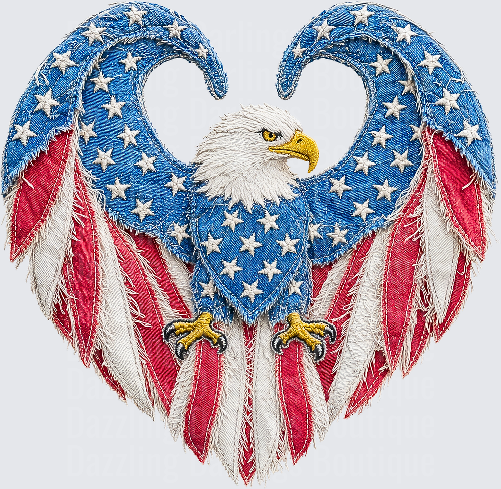 American Flag Heart with Bald Eagle Embroidered Patch Style