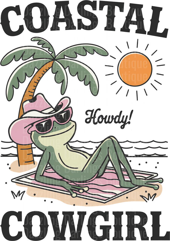 Coastal Cowgirl Frog Relaxing on Beach Blanket Howdy Design
