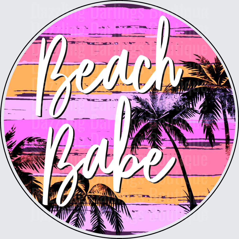 Beach Babe Retro Sunset Palm Tree Circle Design