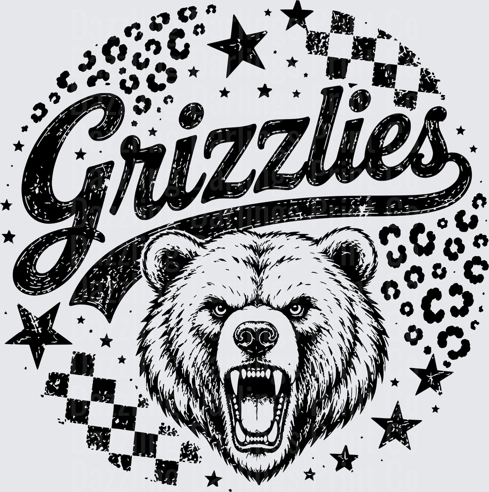 Grizzlies Roaring Bear Script Leopard Checkered Stars