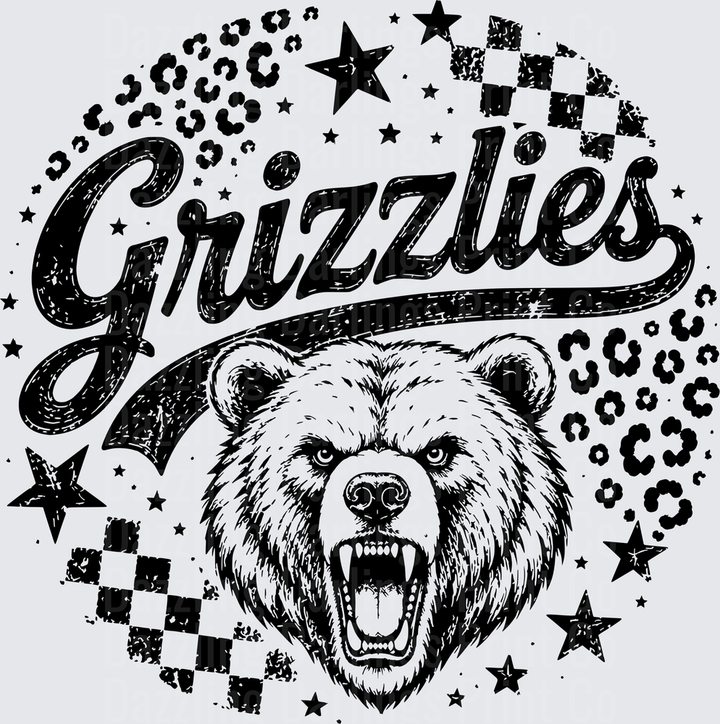 Grizzlies Roaring Bear Script Leopard Checkered Stars