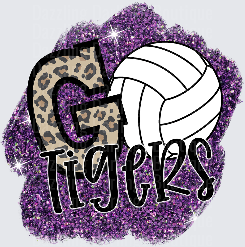 Go Tigers Volleyball Leopard Print Purple Glitter