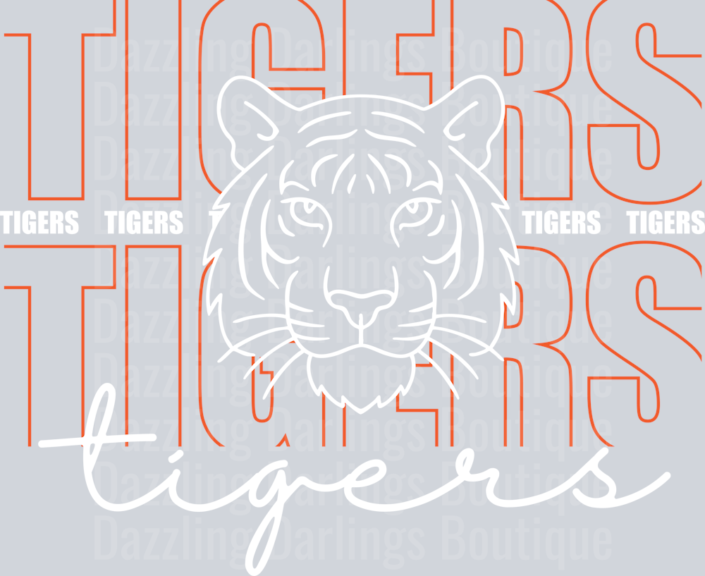 Auburn Tigers Orange Outline Repeat Text Tiger Face
