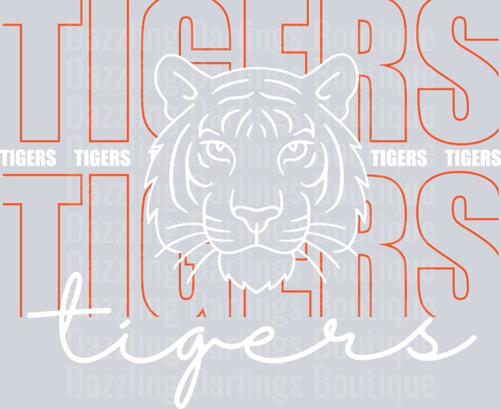 Auburn Tigers Orange Outline Repeat Text Tiger Face