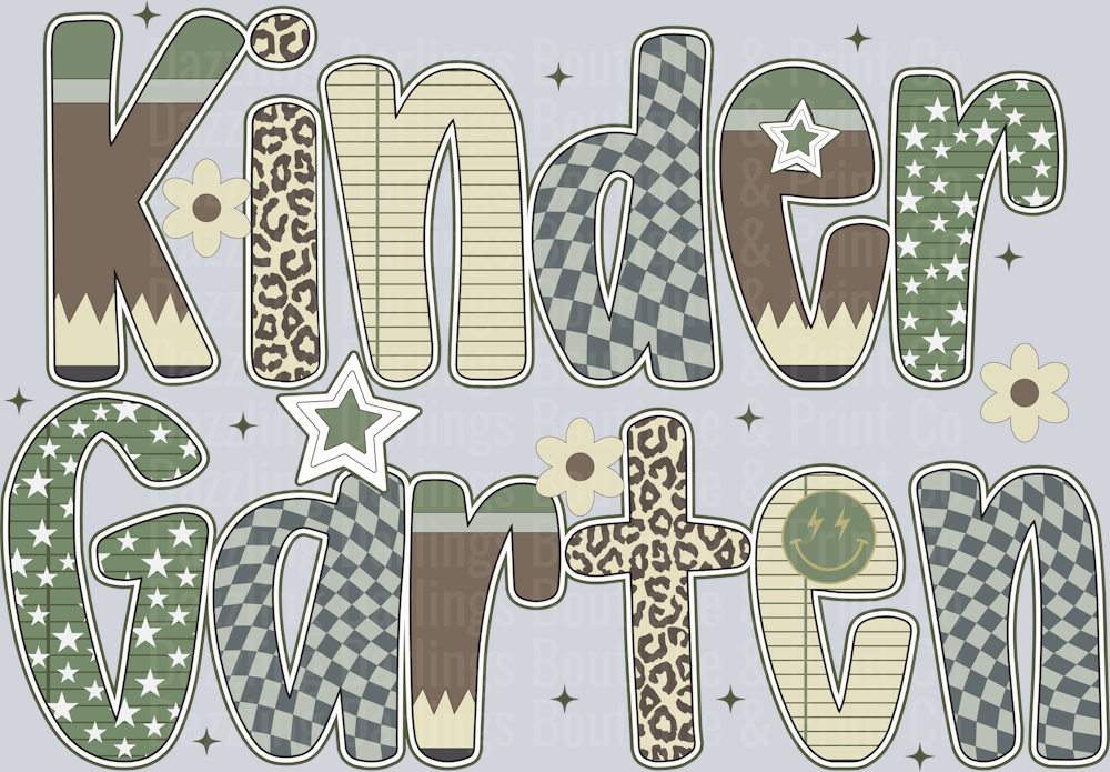 Kindergarten Camo Patterned Letters Stars Leopard