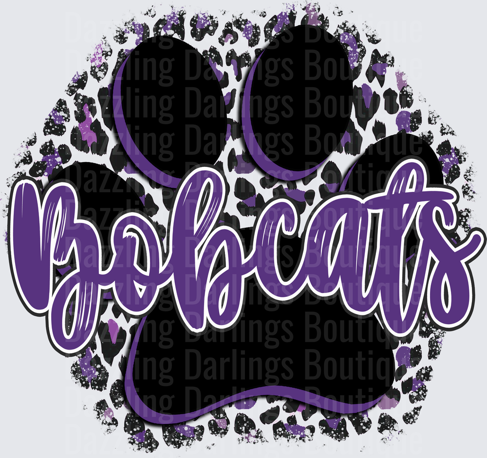 Bobcats Purple Script Paw Print Leopard Print Circle