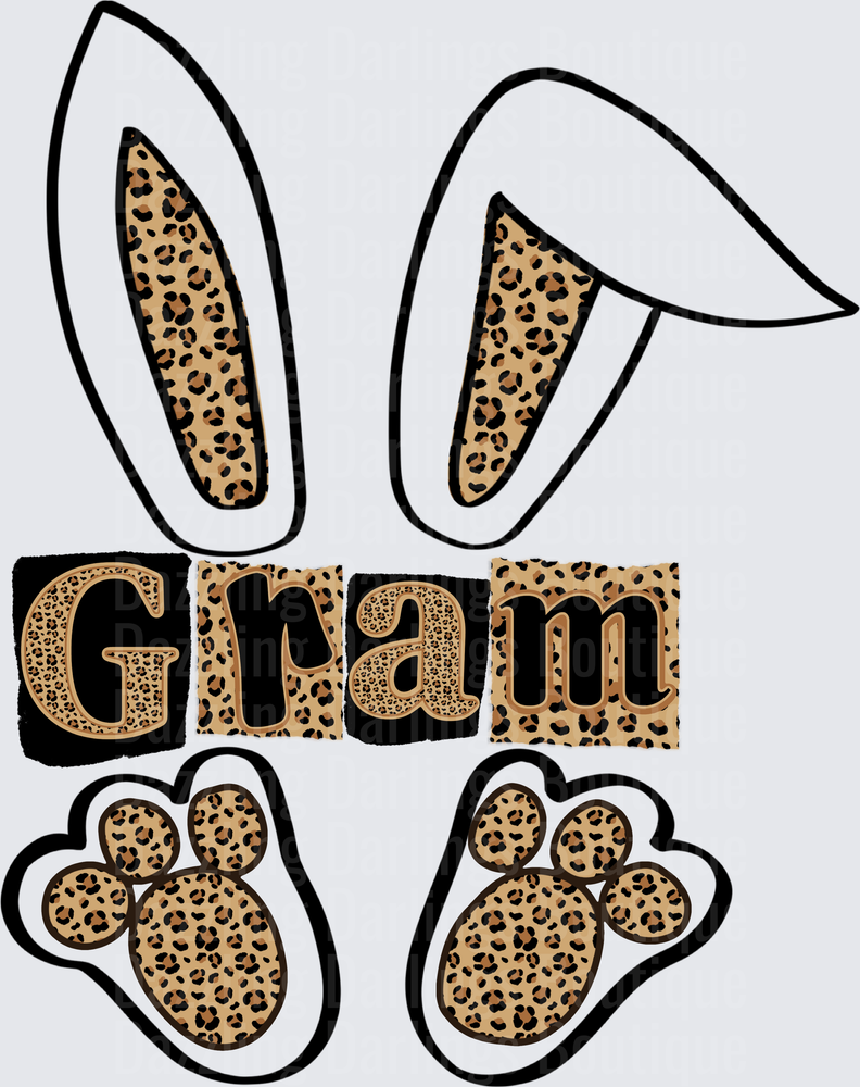 Leopard Print Gram Bunny Ears and Paw Prints Design