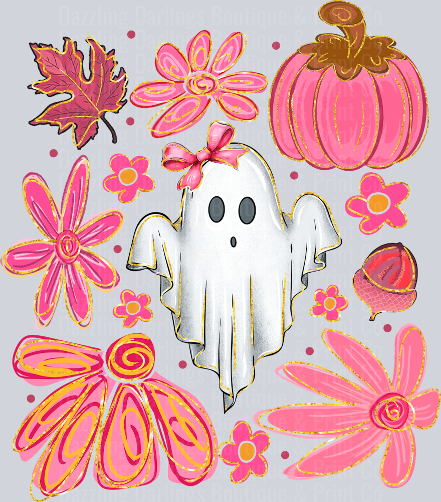 HALLOWEEN FALL DTF TRANSFER BOHO PINK PUMPKIN GHOST