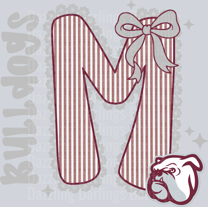 Bulldogs Letter M Maroon Bow Bulldog Head