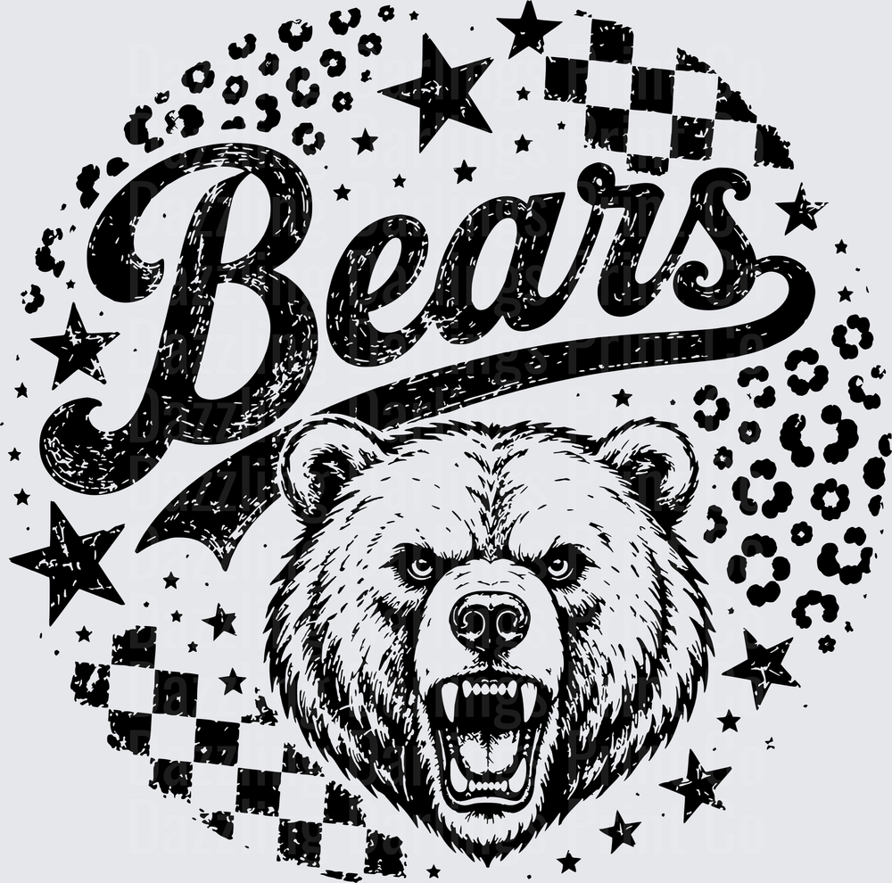 Bears Script Roaring Grizzly Stars Checkered Leopard Print
