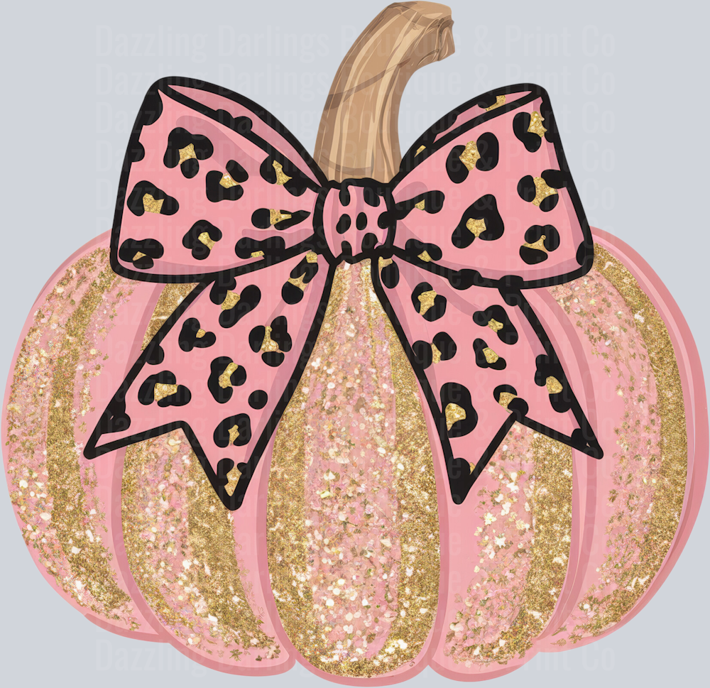 Halloween Fall Pumpkin Pink Glitter Leopard Bow