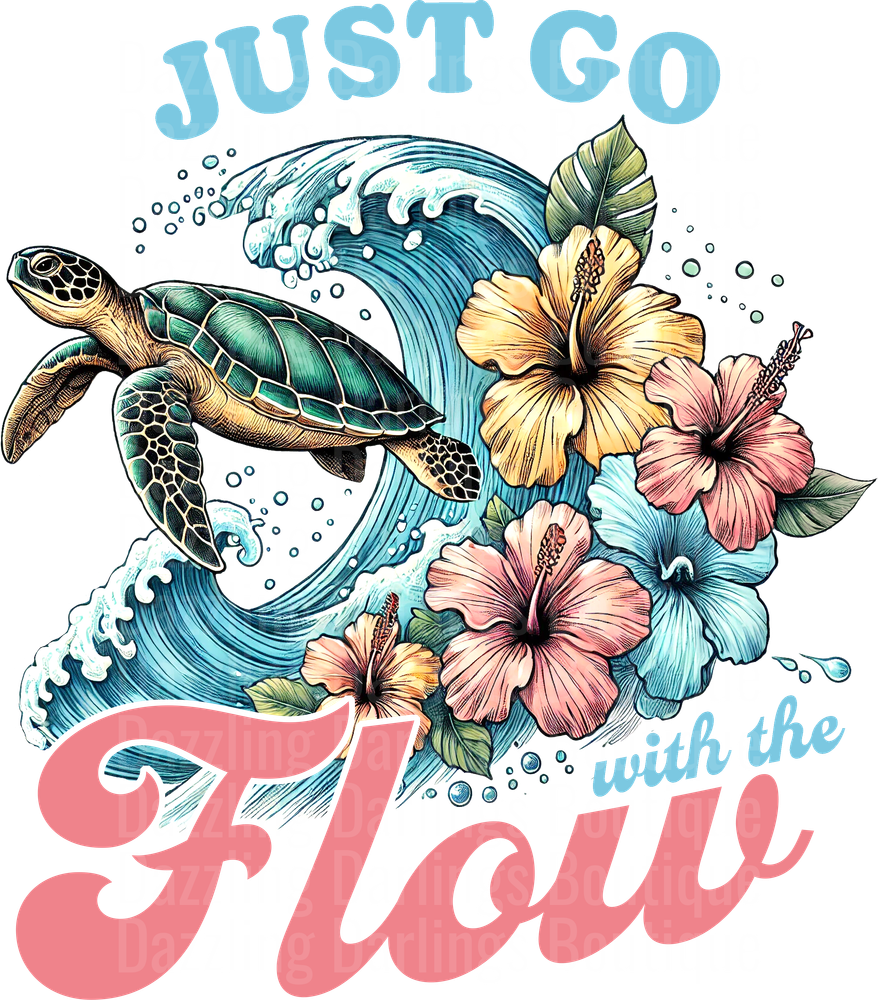 Just Go with the Flow Sea Turtle Hibiscus Waves Design