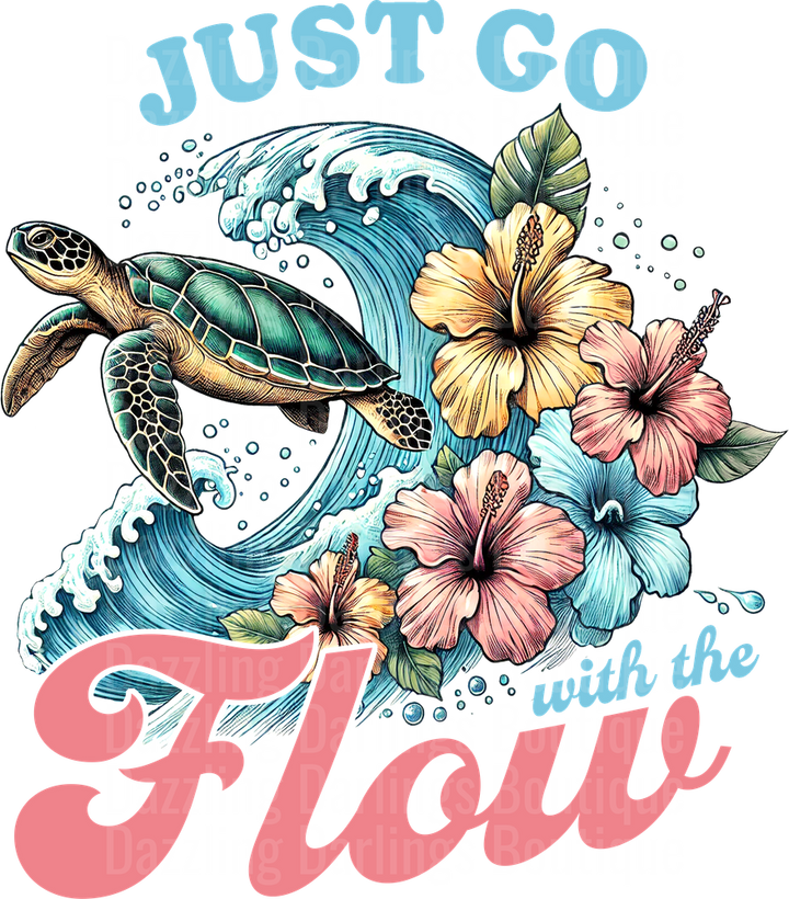 Just Go with the Flow Sea Turtle Hibiscus Waves Design